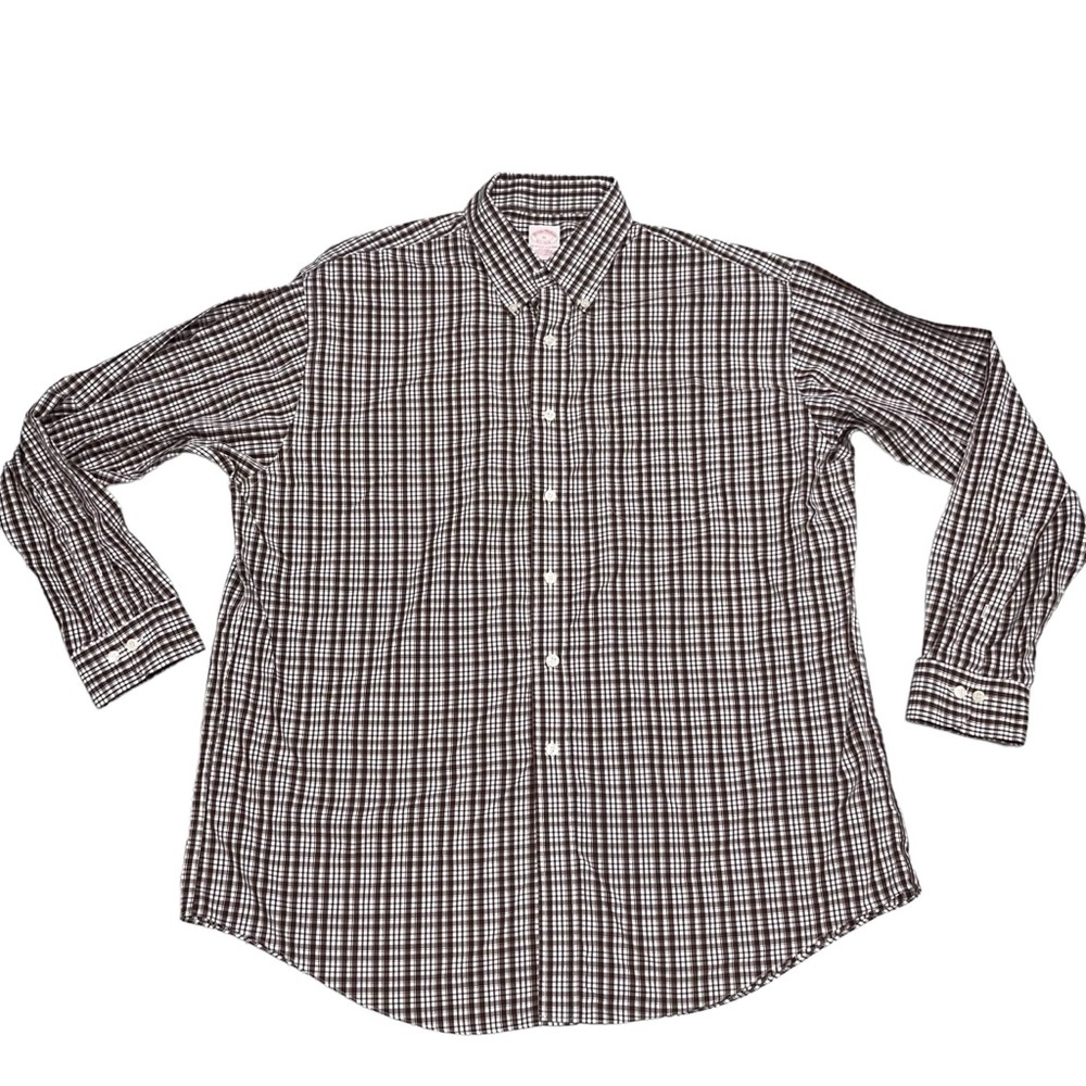 Men’s Brooks Brothers Brown Plaid Button Down Long Sleeve Dress Shirt size XL